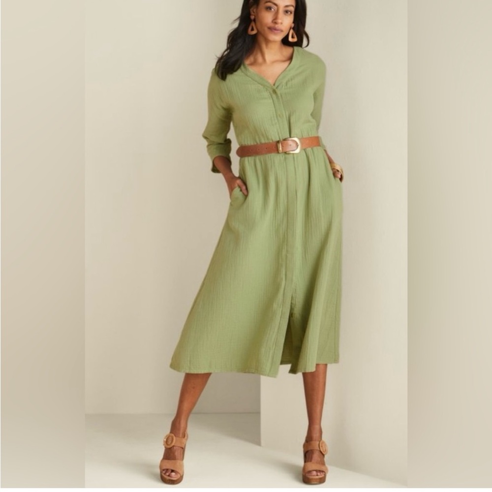 Soft Surroundings Drina Gauze Midi Dress - Fern/Green - Size Medium - Picture 2 of 8